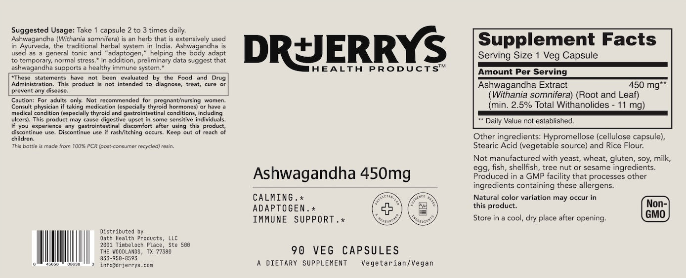 Dr. Jerry's Ashwagandha 450mg (90 Vegan capsules)