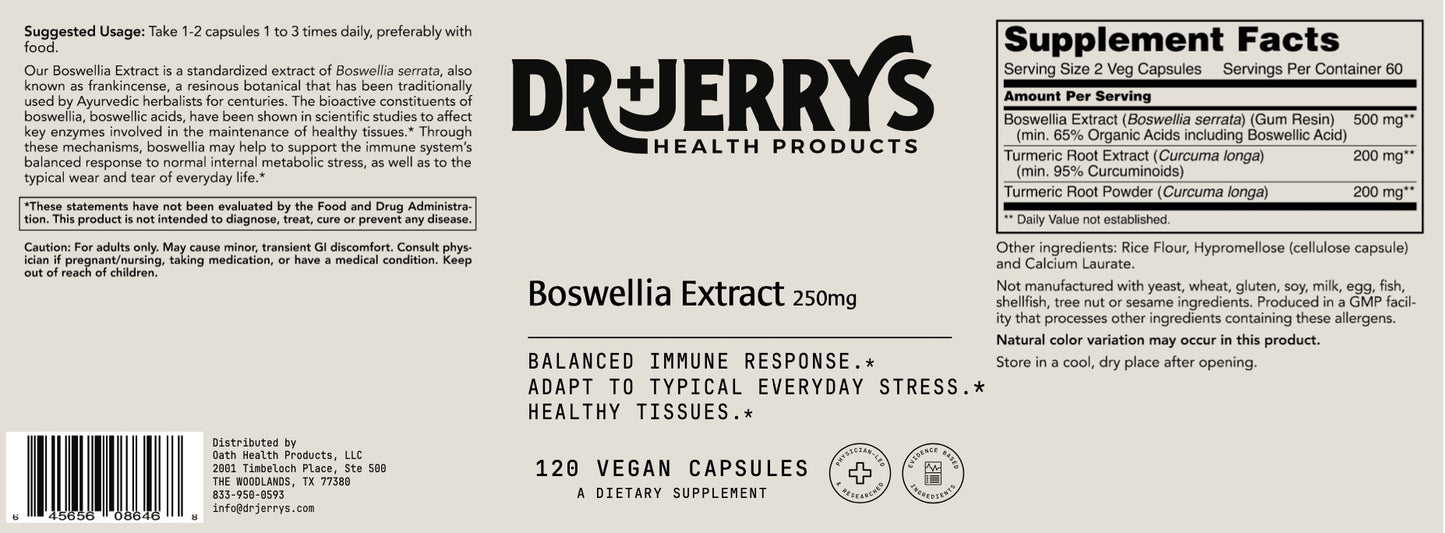 Dr. Jerry's Boswellia Extract 250mg (120 Vegan Capsules)