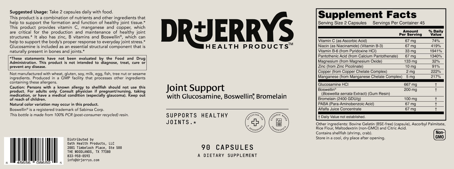 Dr. Jerry's Joint Support with Glucosamine, Boswellin, and Bromelain (90 Capsules)