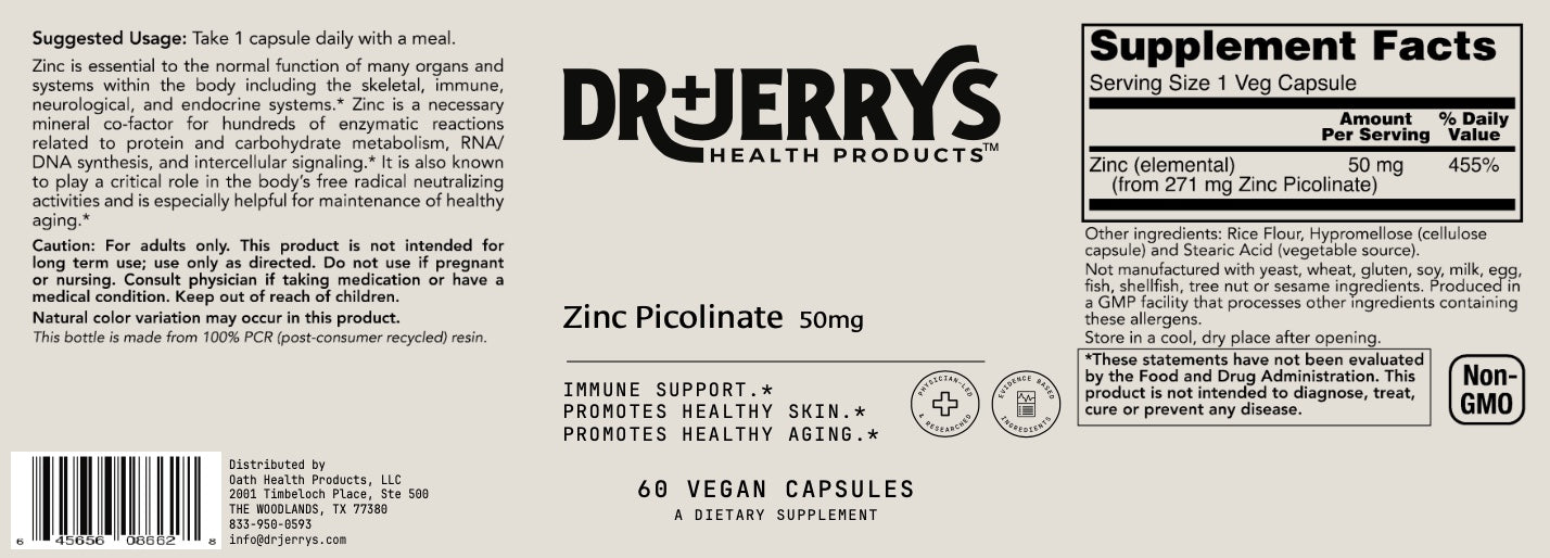 Dr. Jerry's Zinc Picolinate 50mg (60 Vegan Capsules)