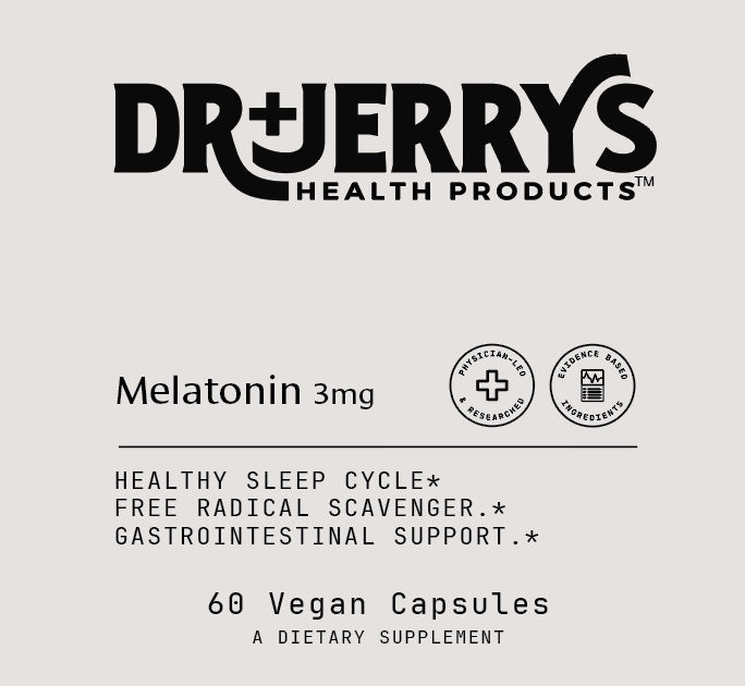 Dr. Jerry's Melatonin 3mg (60 Vegan Capsules) - Healthy sleep cycle, Gastrointestinal support