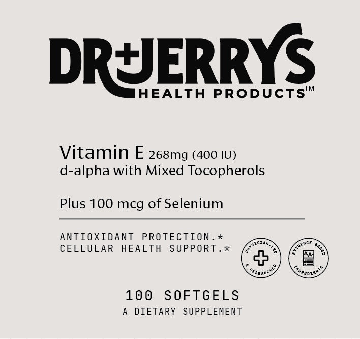 Dr. Jerry's Vitamin E 400 IU d-alpha with mixed tocopherols, with 100 mcg Selenium (100 Softgels)