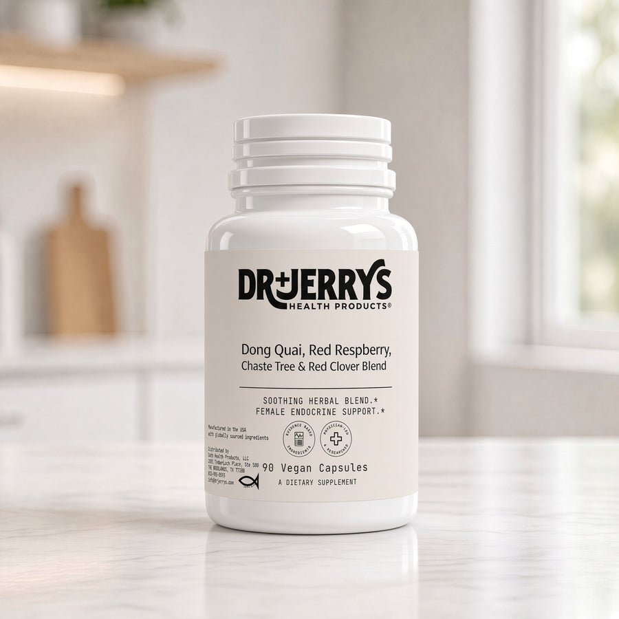 Dr. Jerry's Dong Quai, Red Raspberry, Chaste Tree & Red Clover Blend, 90 vegan capsules