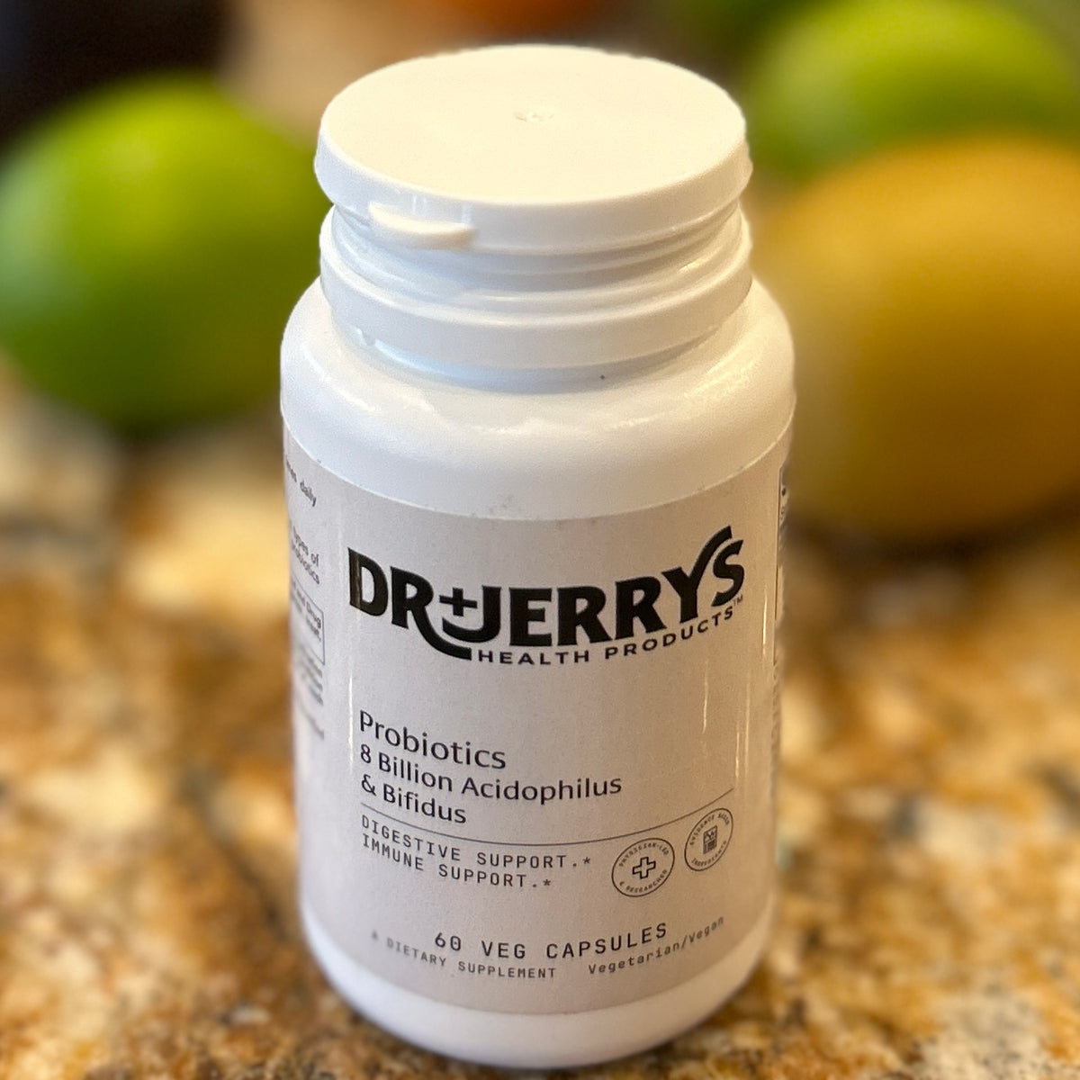 Dr. Jerry's Probiotics 8 Billion, 60 vegan capsules bottle