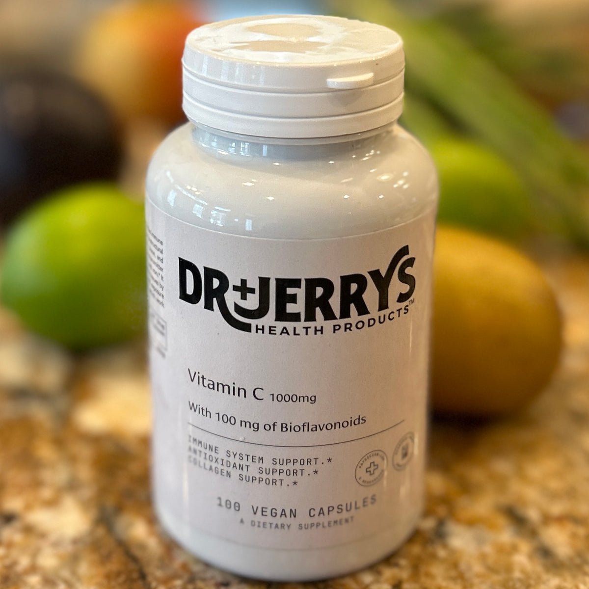Dr. Jerry's Vitamin C 1000 mg, 100 vegan capsules with 100 mg bioflavonoids bottle