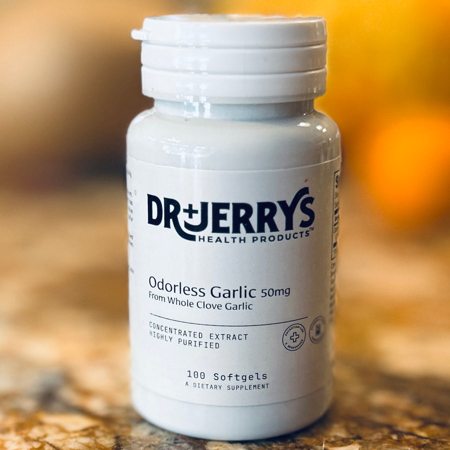Dr. Jerry's Odorless Garlic 50 mg, 100 softgels bottle