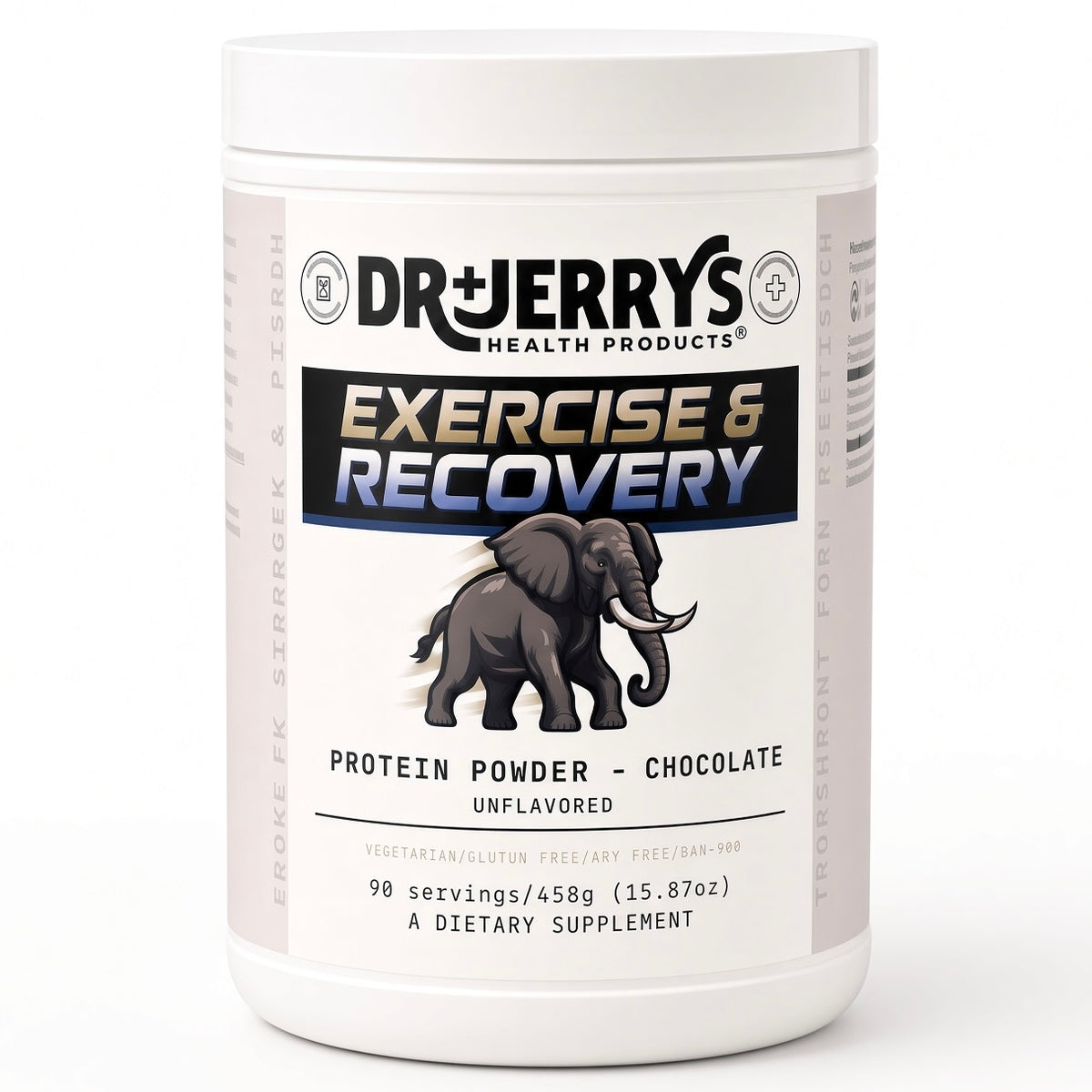 Dr. Jerry's Plant Protein — Chocolate, Exercise & Recovery protein powder bottle